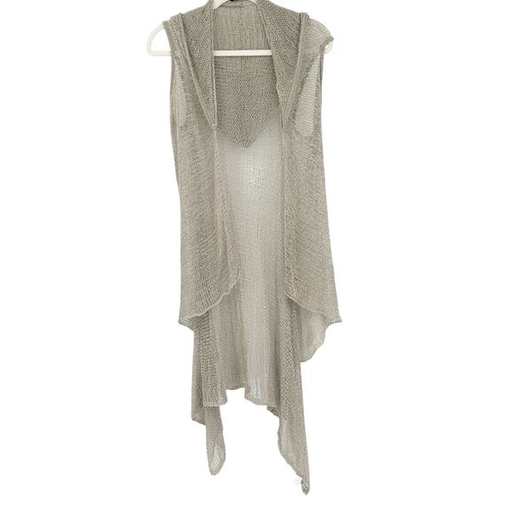 Sen Womens Sheer Open Knit Hooded Lagenlook Open Front‎ Anjelica Cardigan M/L - Picture 1 of 7